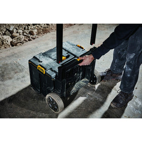 DEWALT DWST08450 Tough System 2.0 rolling toolbox showing auto-connect latches for one-handed use