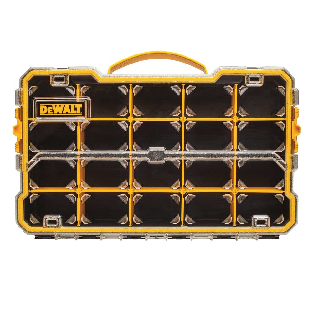 DEWALT DWST14830 heavy-duty polycarbonate lid keeps contents secure during transport.