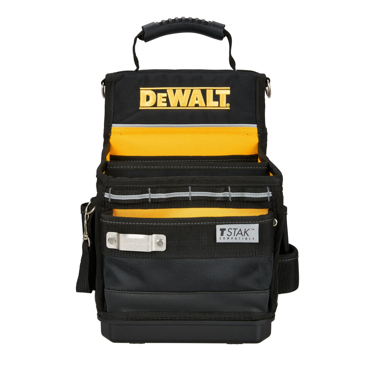 DEWALT DWST17624 interior pockets keep pliers and tapes within reach.