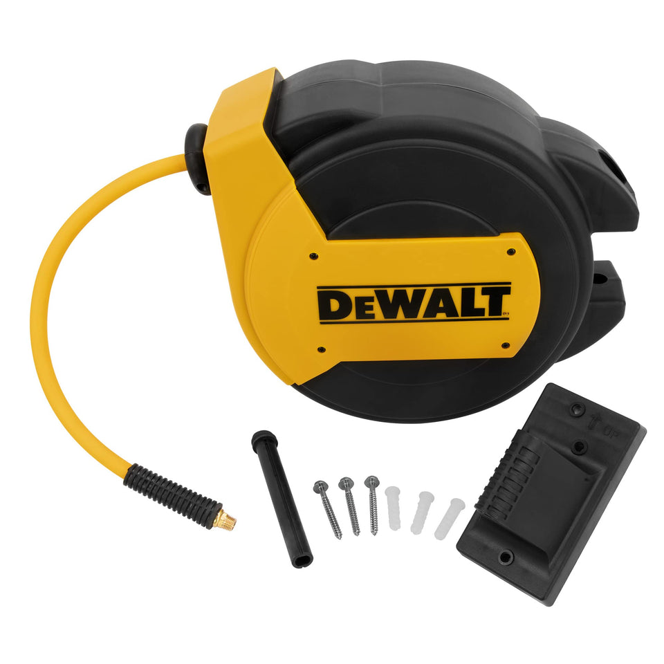 DEWALT DXCM024-0434 hose reel wall mount for quick access and tidy hoses.