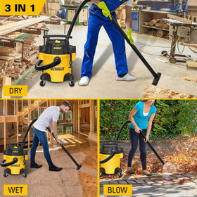 DEWALT DXV05P 3-in-1 suction and blower function in action.
