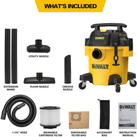 DEWALT DXV05P included attachments for versatile cleanup tasks.