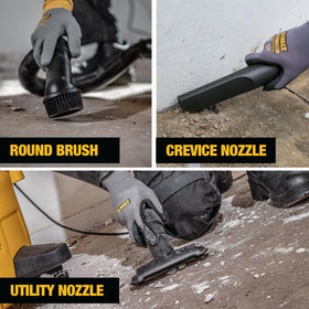 DEWALT DXV06P motor compartment demonstrates powerful 4 HP suction for fast cleanup.