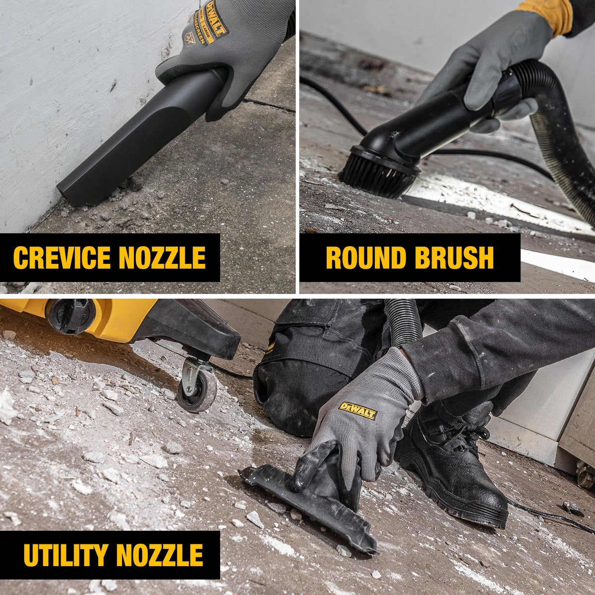 DEWALT DXV09P-QTA hose and attachments for versatile debris pickup