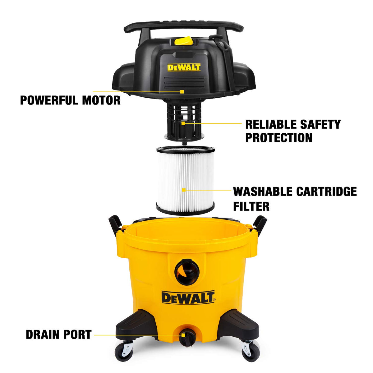 DEWALT DXV10P 20-foot cord for extended reach across the workshop.