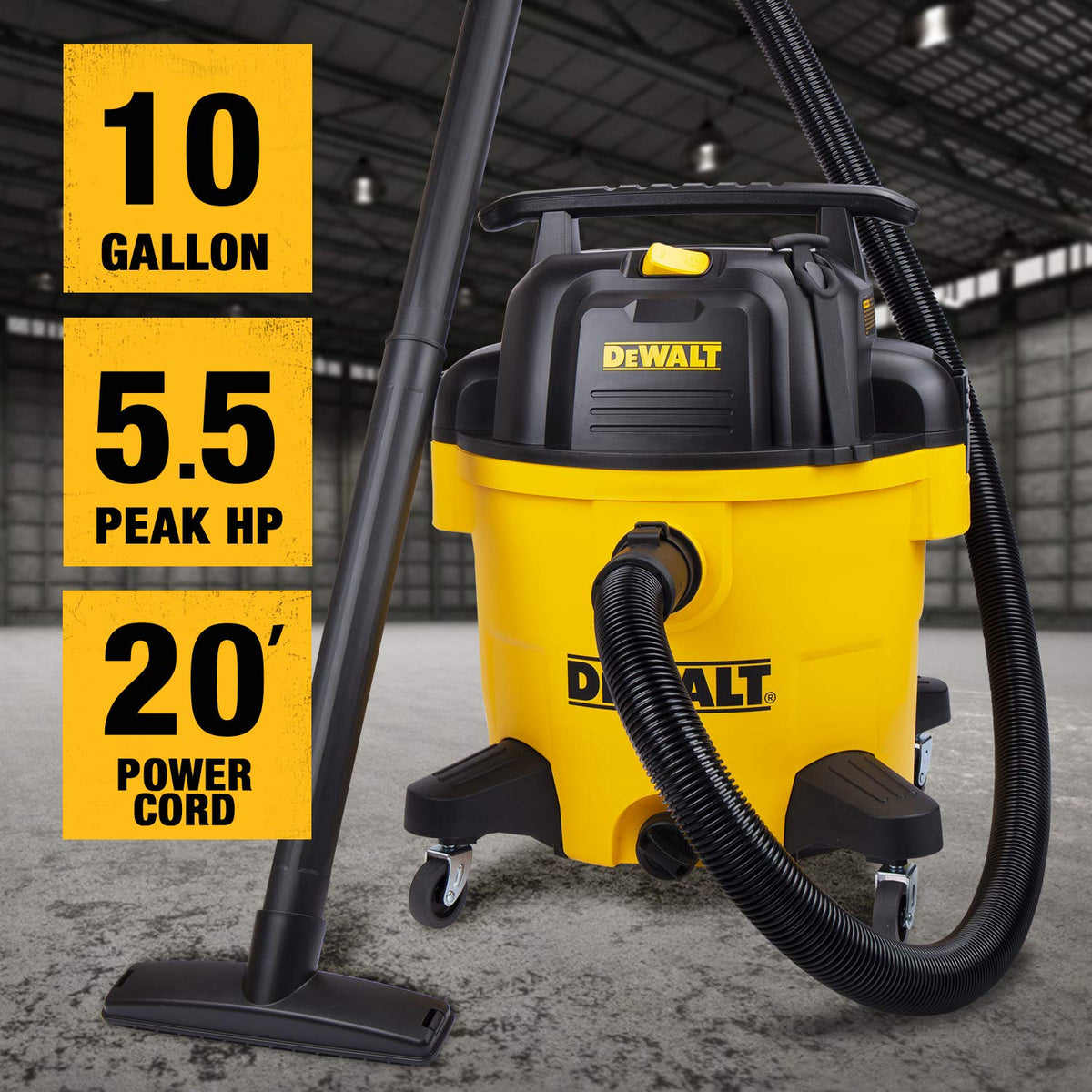 DEWALT DXV10P quiet operation reduces noise during cleanup tasks.