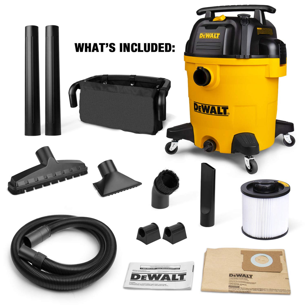 DEWALT DXV12P accessory bag keeps tools within easy reach during cleanup