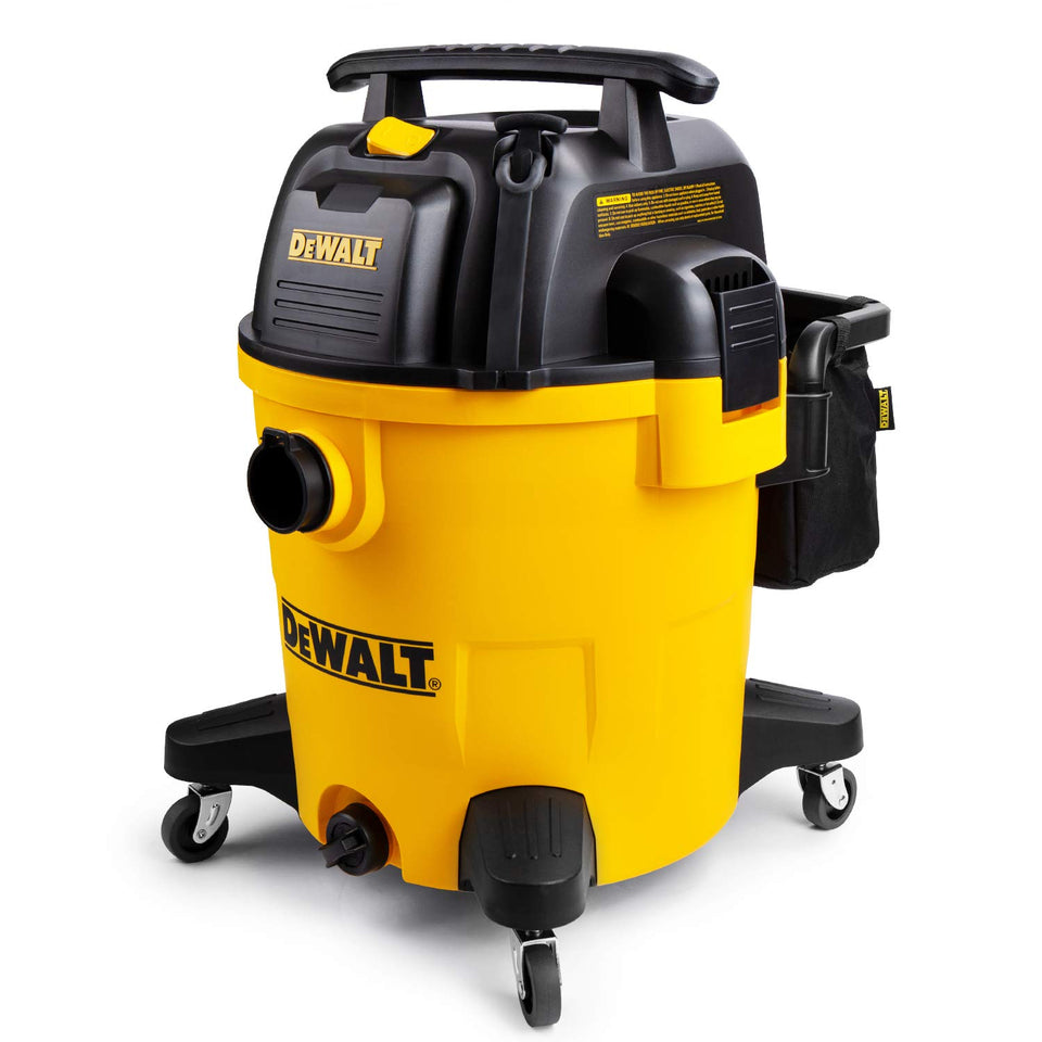 DEWALT DXV12P front view, rugged 12-gallon vac for heavy wet and dry cleanup