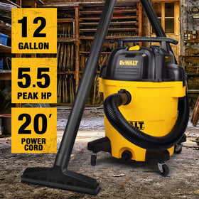 DEWALT DXV12P top view highlights built-in 20 ft cord for extended reach