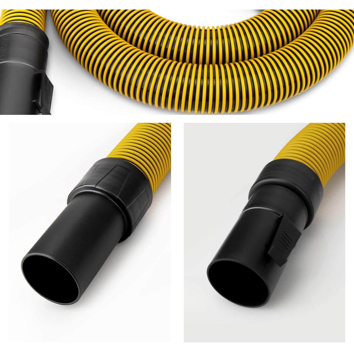 DeWalt DXVA19-2500 vacuum hose extended to demonstrate 7 ft reach