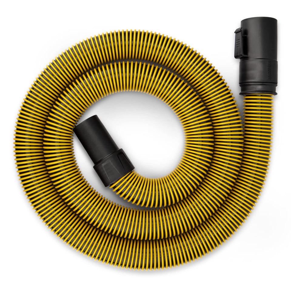DeWalt DXVA19-2500 vacuum hose closeup showing durable build for tough cleanups