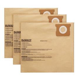 DEWALT DXVA19-4101 filter bag 3-pack for 6-10 gallon vacuums, reliable debris containment.