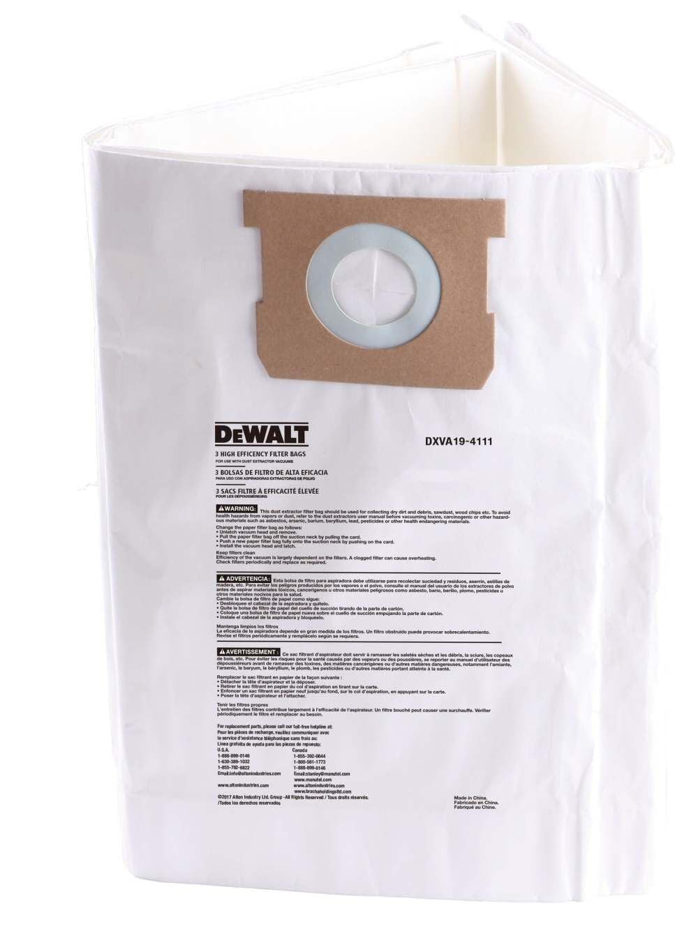 DEWALT DXVA19-4111 three-pack dust bags for 6-10 gal vacuums ensure efficient debris containment