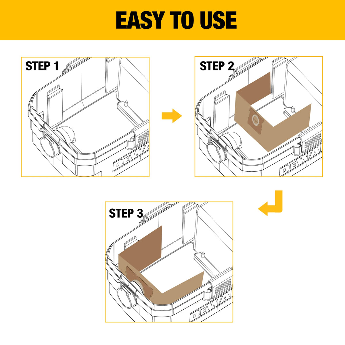 DEWALT DXVA25-4040 seals protect against dust during use.