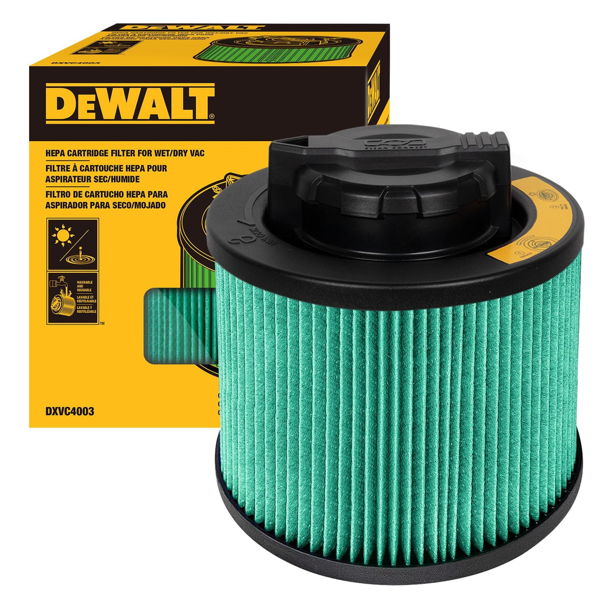 DEWALT DXVC4003 HEPA cartridge filter in use for high-efficiency vacuums