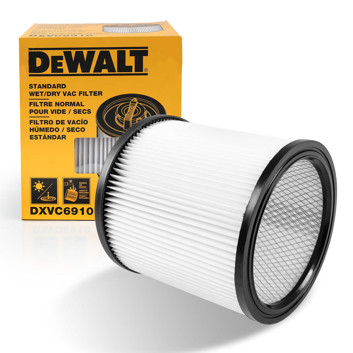 DEWALT DXVC6910 cartridge filter for 6-16 gal vacuums improves airflow.