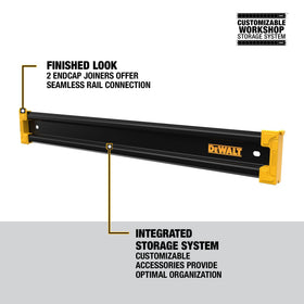 DEWALT endcap joiners on the rail provide a clean finished edge.