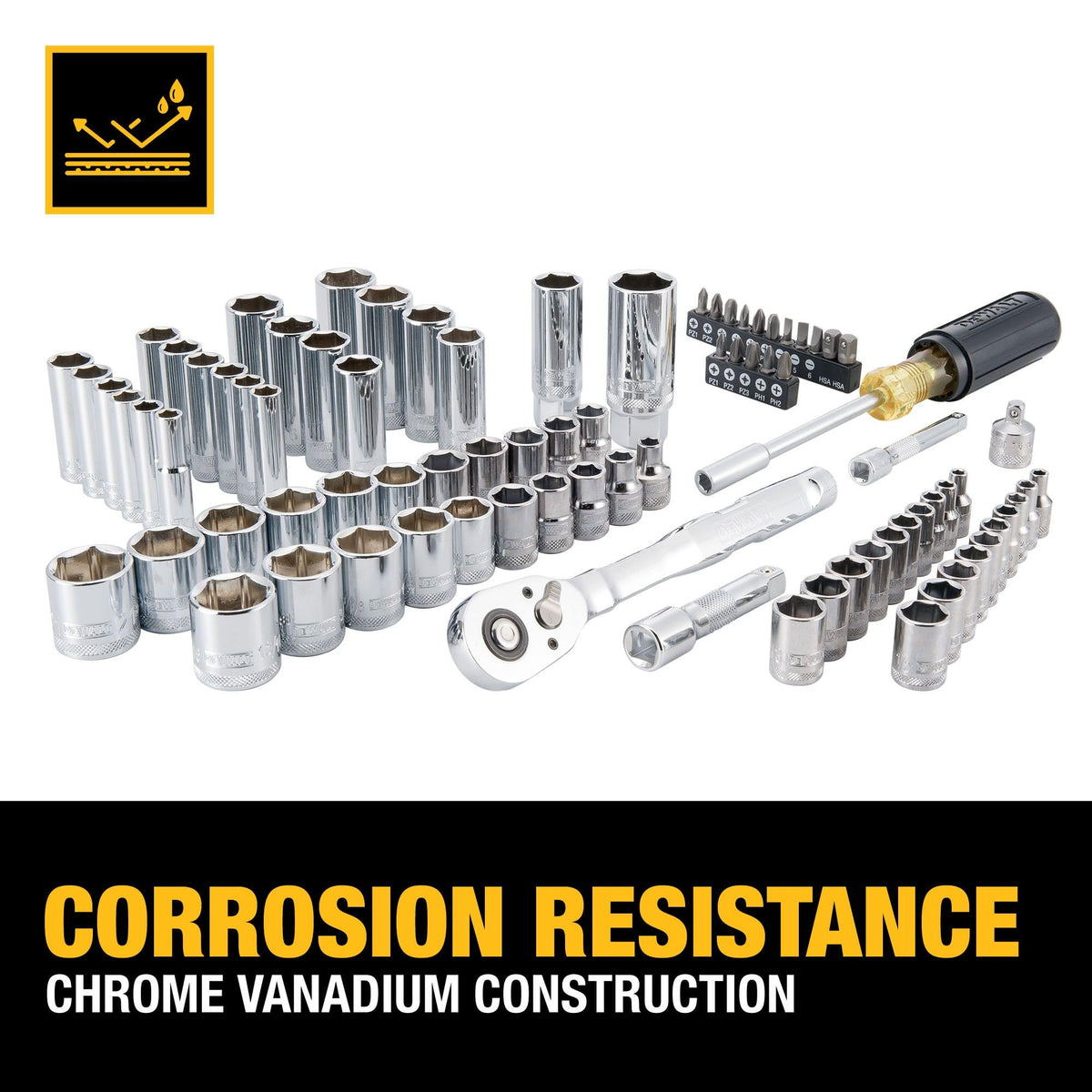 DEWALT ergonomic handle with anti-slip grooves for comfortable use.
