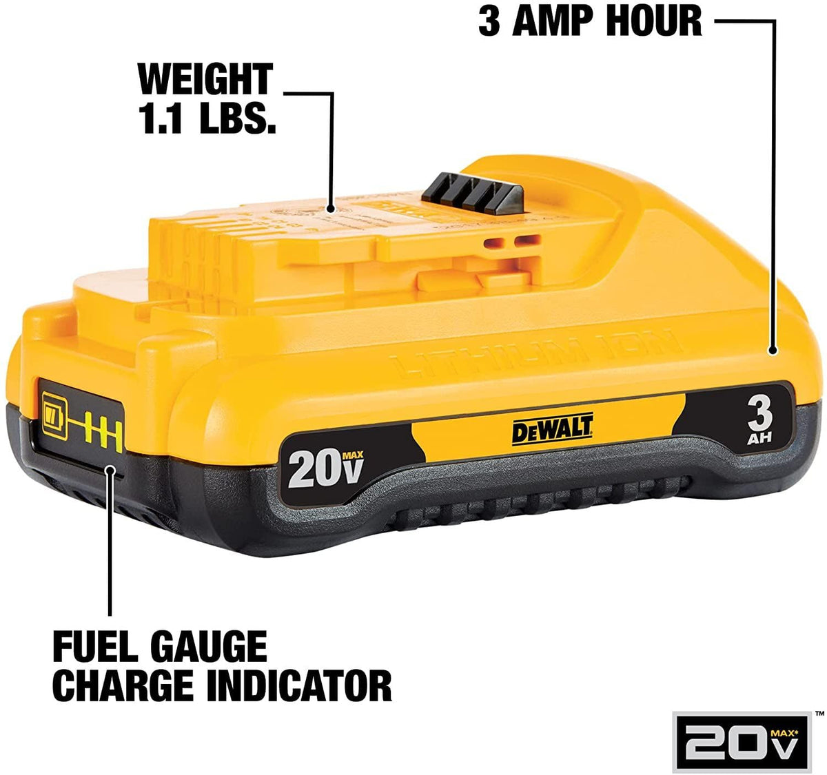 DEWALT extended runtime 3.0Ah battery supports longer tool use