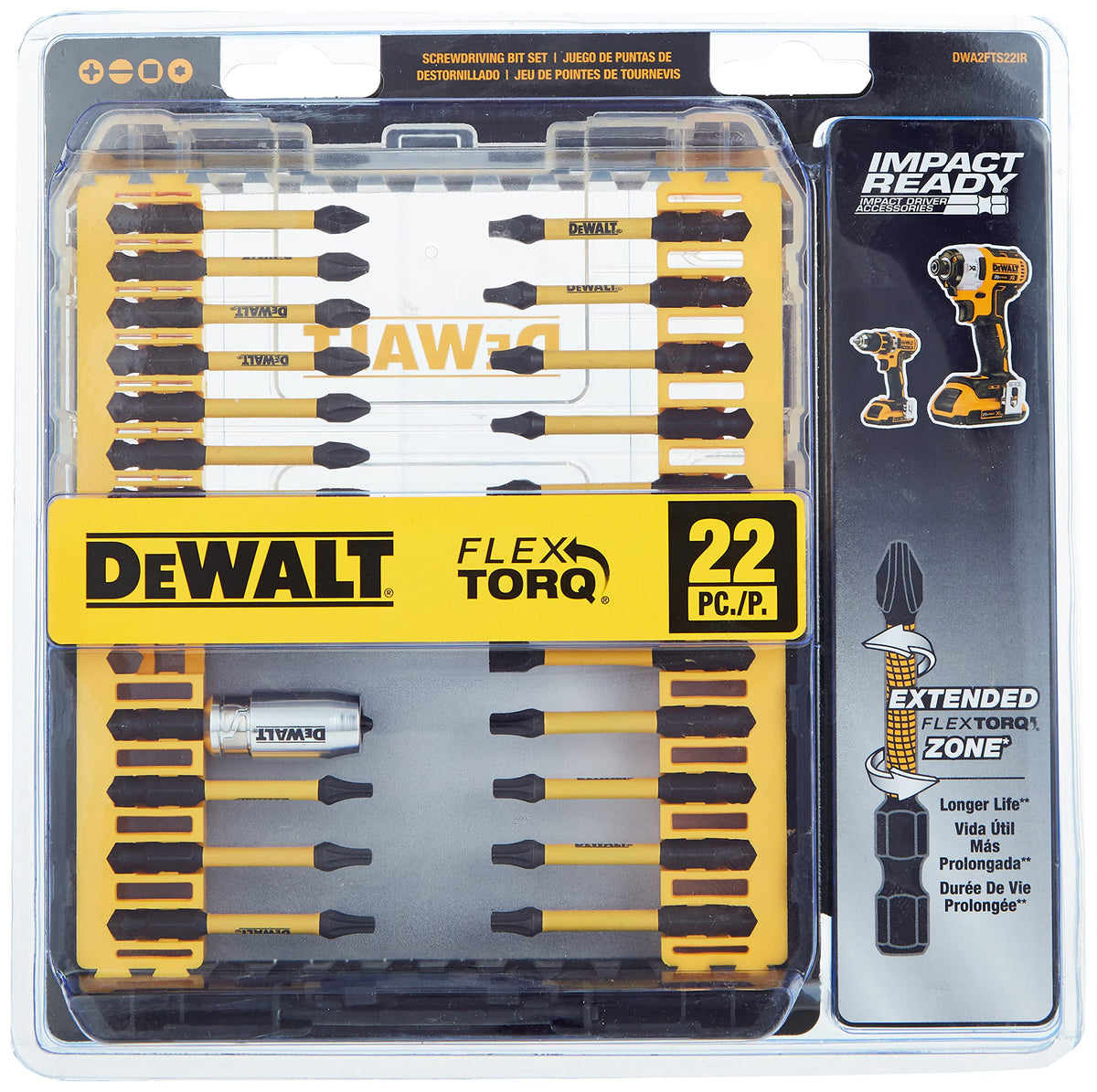DEWALT FlexTorq 22P with bit-bar design enables easy removal and precise placement.