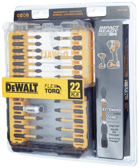 DEWALT FlexTorq 22P bit set in ToughCase+ storage keeps bits organized for quick access.
