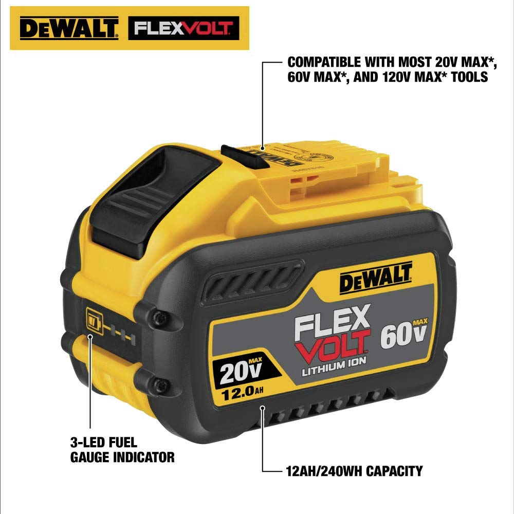 DEWALT FLEXVOLT 12.0Ah battery side view showing slim profile