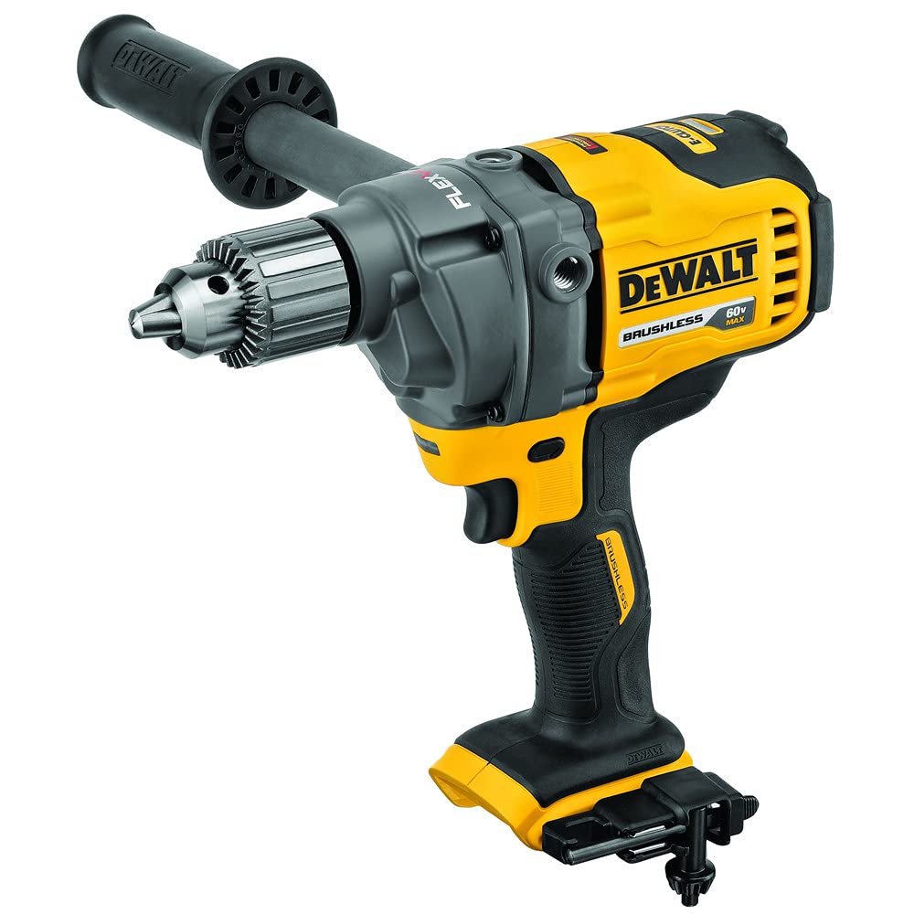 DEWALT DCD130B in action blending concrete mixes quickly and evenly.