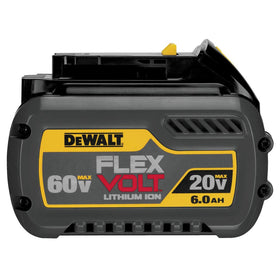 DEWALT DCB606 front view shows compact, versatile battery for multiple tool platforms.