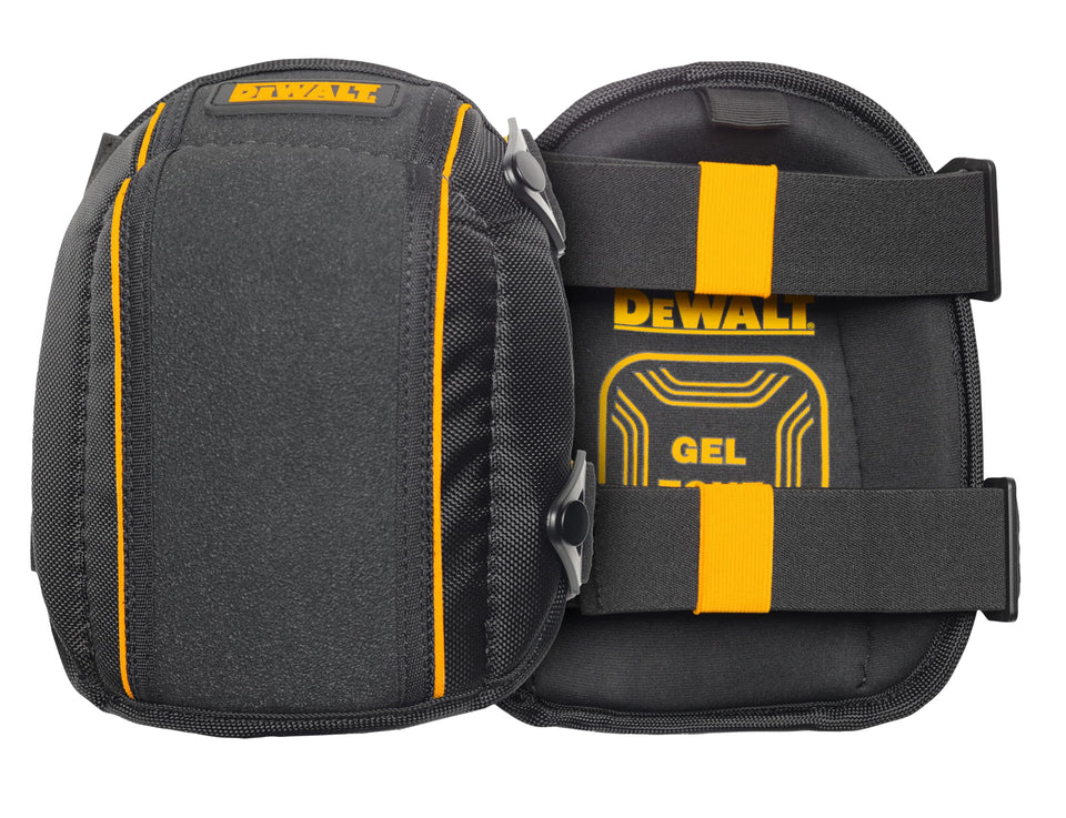 DEWALT knee pads with gel zone provide comfort during long flooring projects.