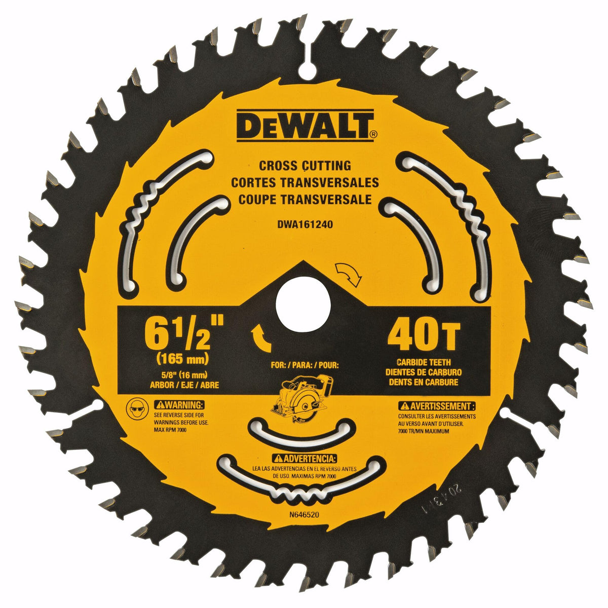 DEWALT framing cross cut 40T blade for versatile cuts.