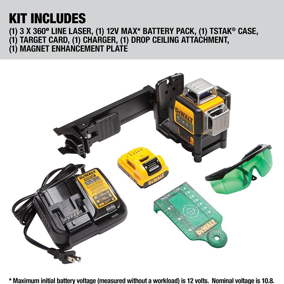 DEWALT green beam technology improves visibility in bright work environments.