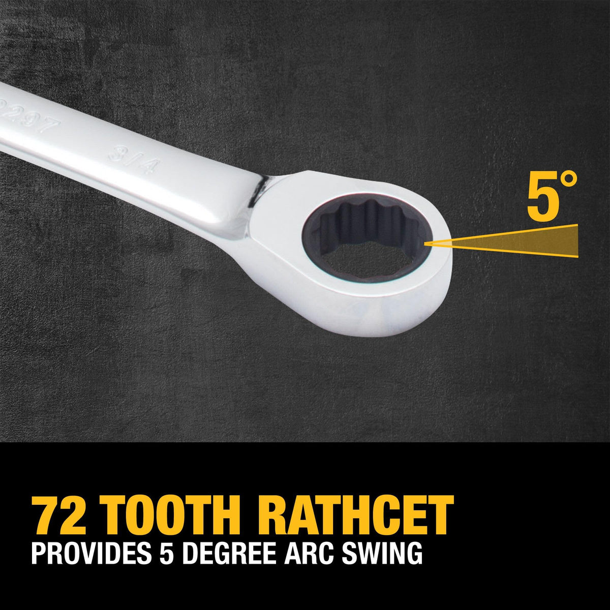 DEWALT hashmark grip pattern on wrench handles improves control in greasy conditions.