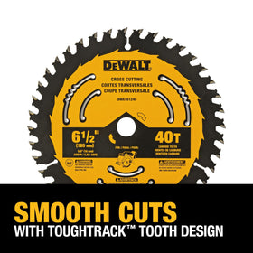 DEWALT high density carbide teeth support wear resistance and long life.
