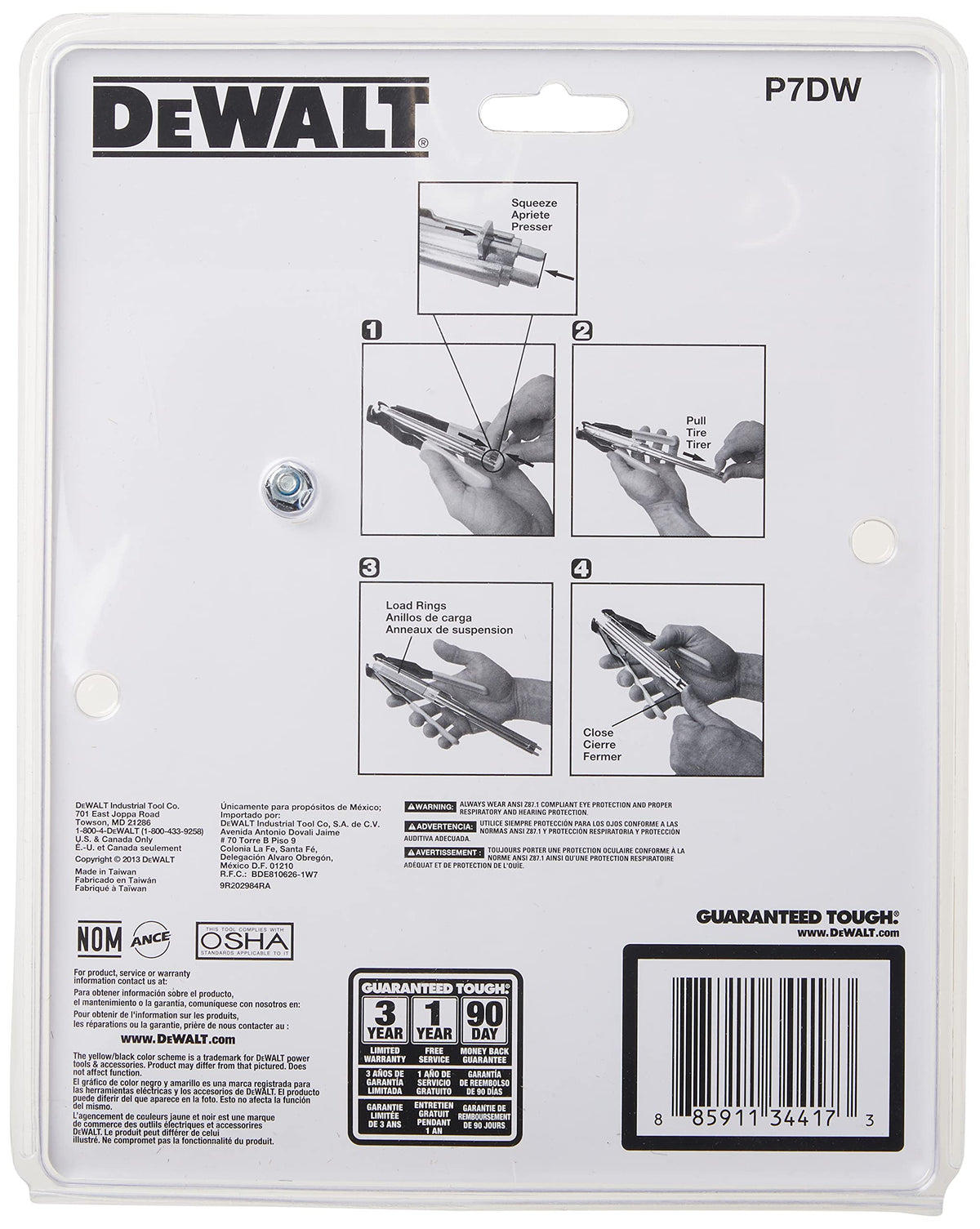 Easy one-hand operation with rubber grips on DEWALT hog ring pliers kit.