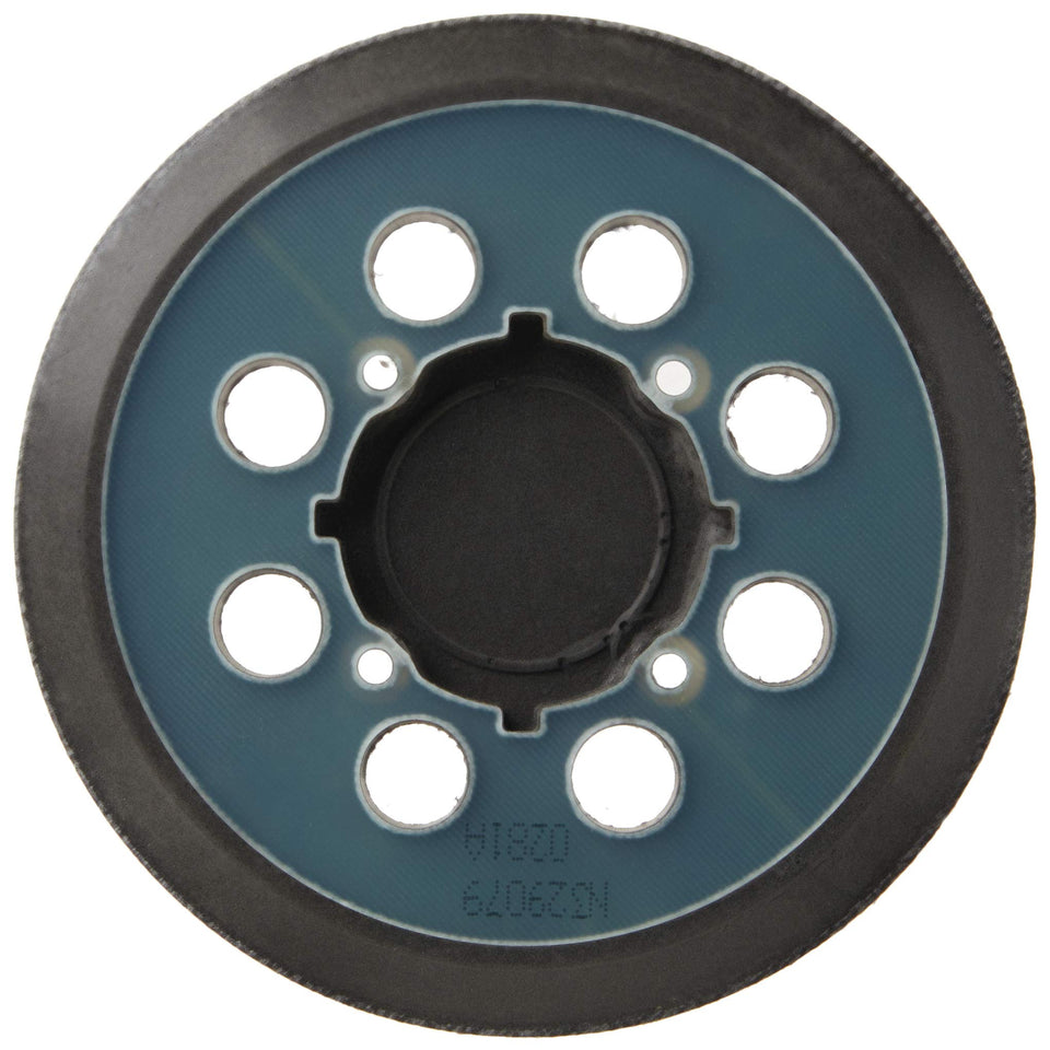 DEWALT 5-inch hook-and-loop pad on a sander enables quick grit changes.