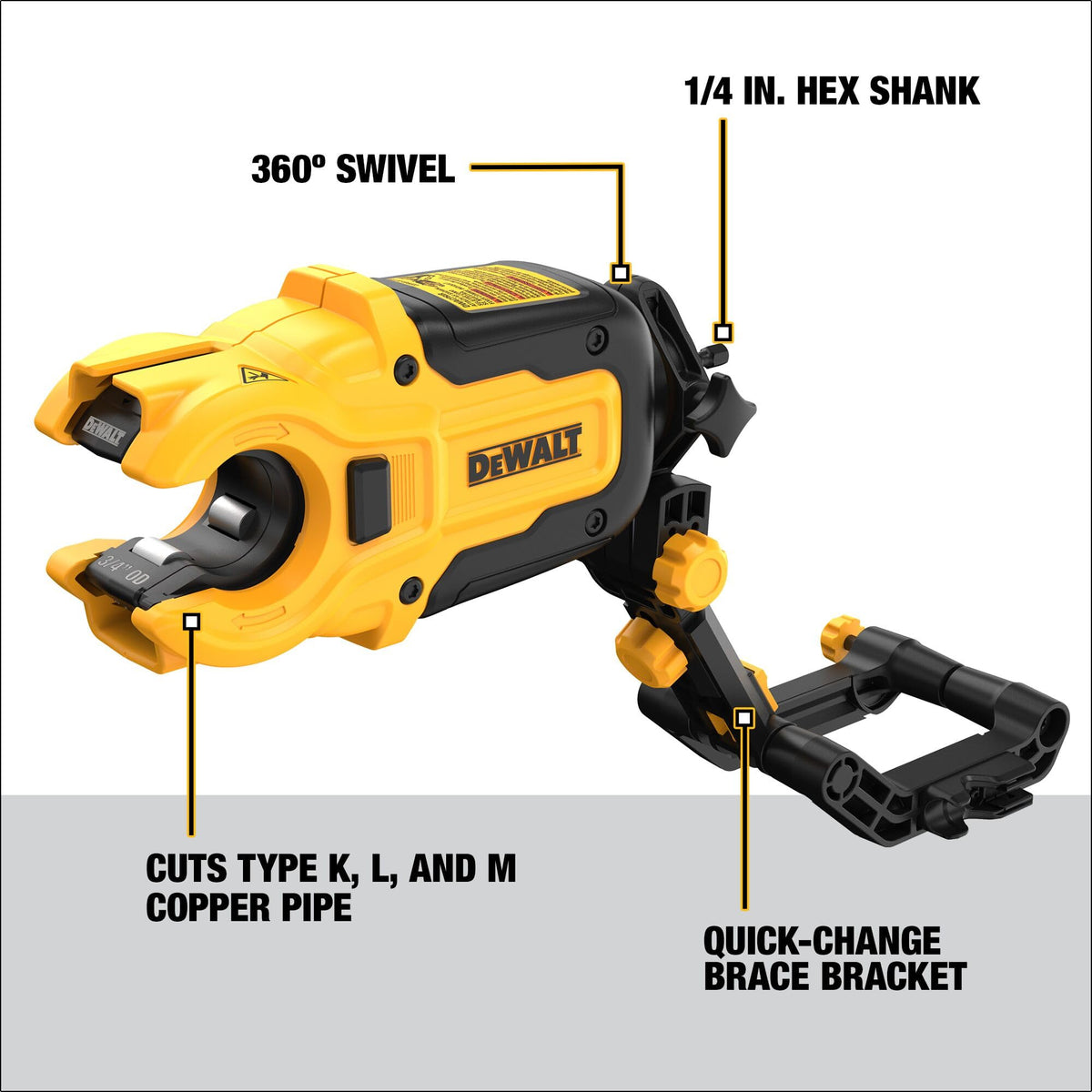 DEWALT Impact Connect quick-change brace enabling switch between cutting and driving.