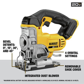 DEWALT jig saw bevel shoe with detents for precise bevel angles