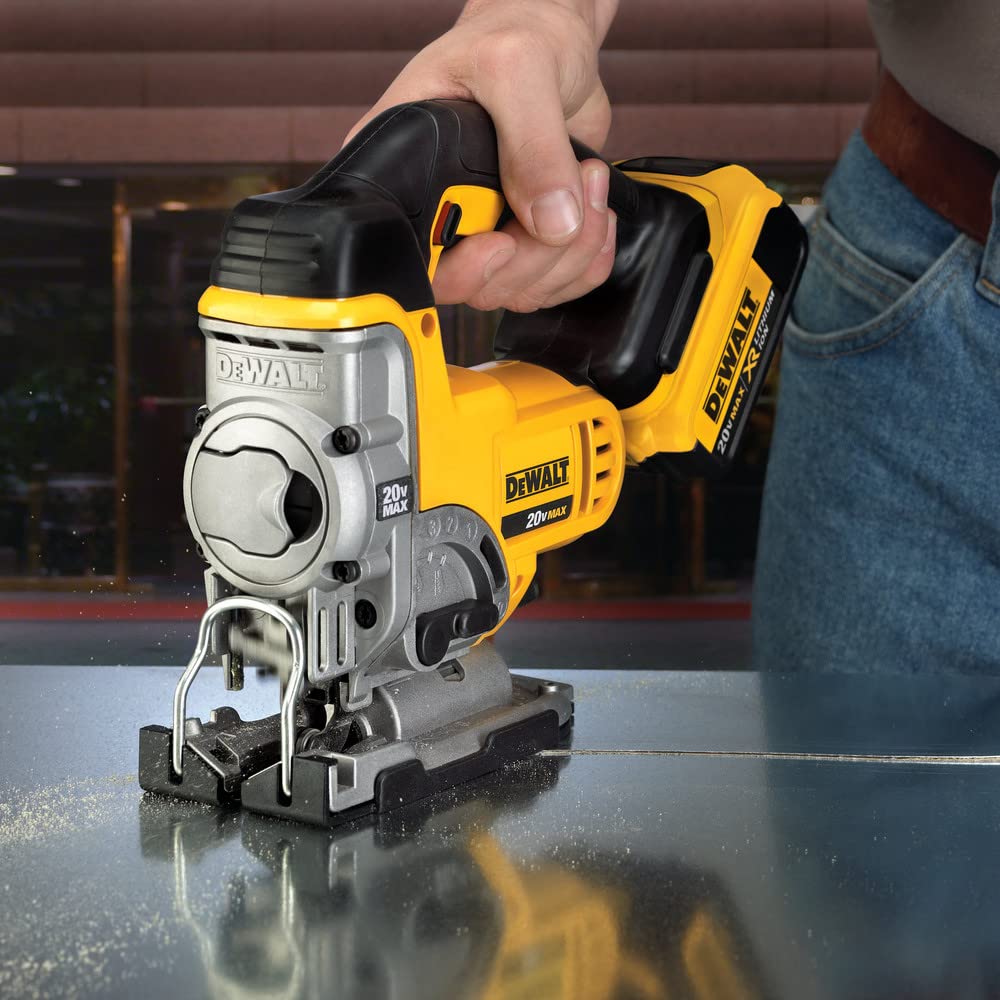 DEWALT removable shoe cover protects material surfaces during delicate cuts