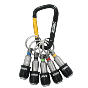 DEWALT Keyring Bit Holder Set holds 1/4-inch hex bits securely with locking mechanism.
