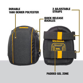 DEWALT knee pads offer durable 1680 denier fabric for rugged job sites.