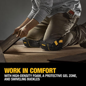 DEWALT knee pads feature swiveling buckles for easy on/off and comfort.