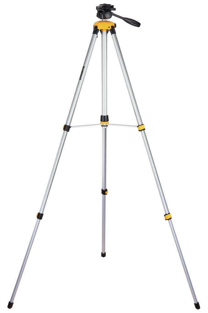 DEWALT laser level tripod with collapsible legs speeds up on-site setup.