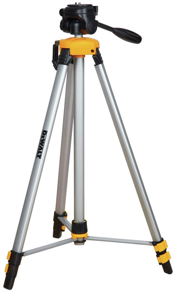 DEWALT laser level tripod with tilting head supports precise alignment on job sites.