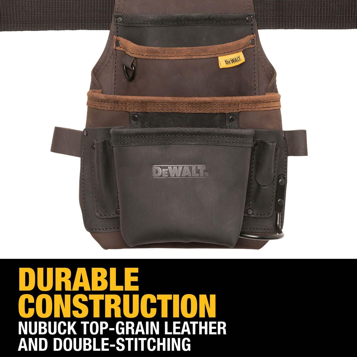 DEWALT leather pouch-belt sturdy carry handle for transport.