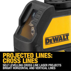DEWALT line laser self-leveling in action with horizontal and vertical lines