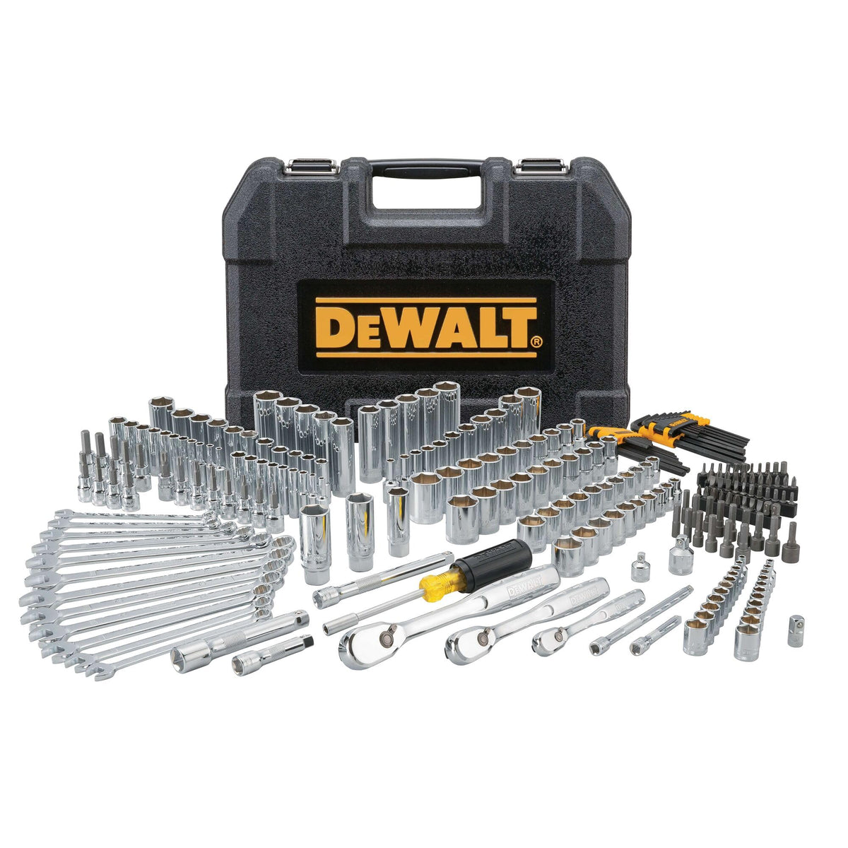 DEWALT 247-piece tool set with 72-tooth ratchets for tight spaces