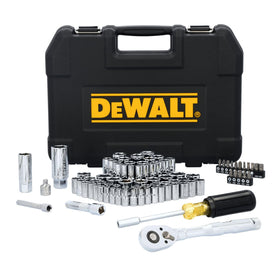 DEWALT mechanics tool set case-open view with 84 pieces for quick organization.