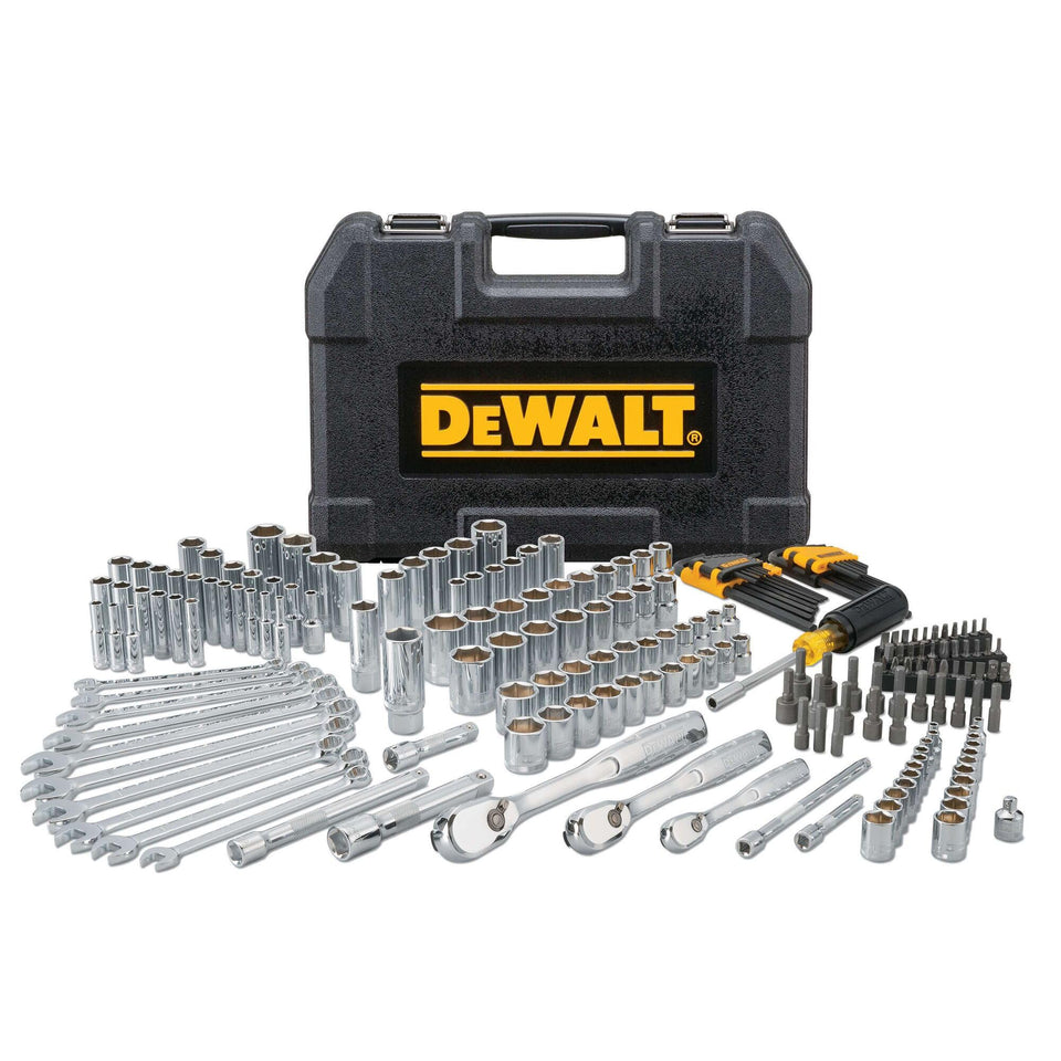 DEWALT DWMT81534 mechanics tool set case protects tools on rugged worksites.
