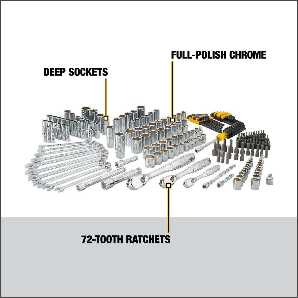 DEWALT DWMT81534 full-polish chrome finish resists corrosion on tough jobsites.