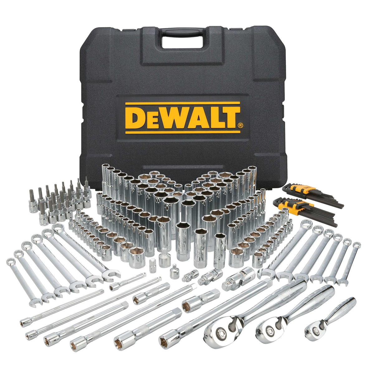 DEWALT mechanics tool set in case with sockets and labels for quick identification